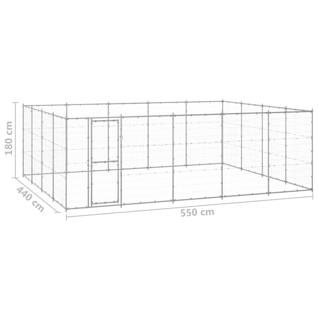 vidaXL udendørs hundebur 24,2 m² galvaniseret stål
