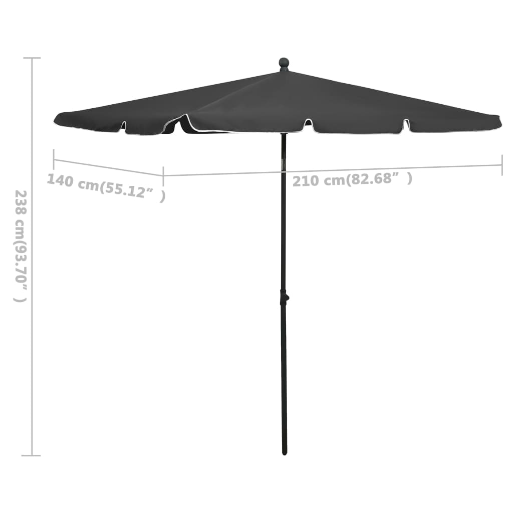 vidaXL parasol med stang 210x140 cm antracitgrå