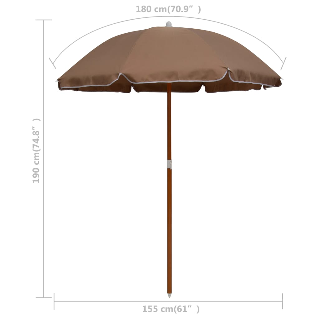 vidaXL parasol med stålstang 180 cm gråbrun