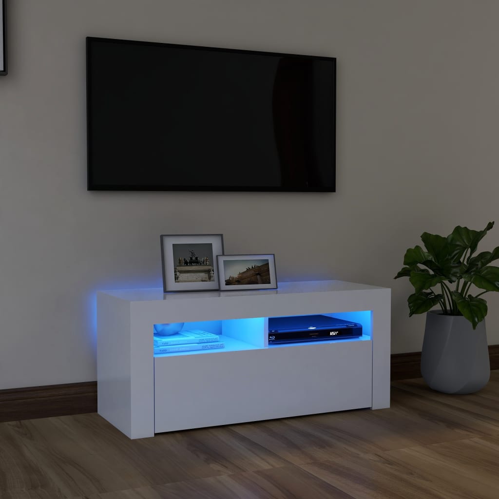 vidaXL tv-skab med LED-lys 90x35x40 cm hvid