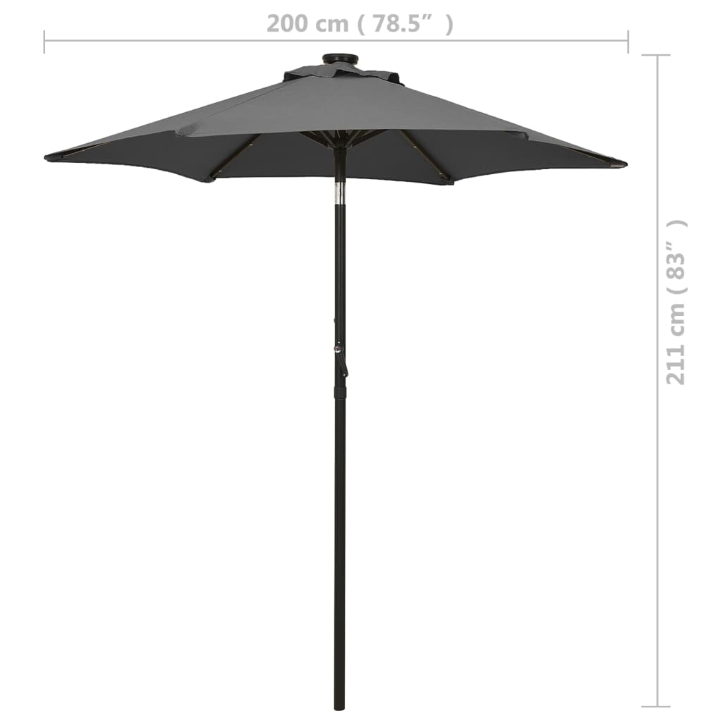vidaXL parasol med LED-lys 200x211 cm aluminium antracitgrå