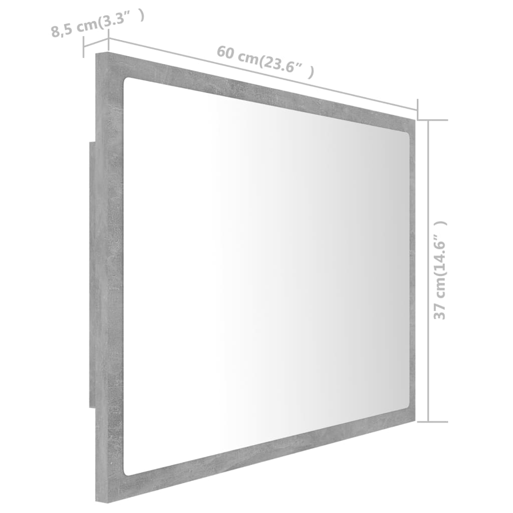 vidaXL badeværelsesspejl med LED-lys 60x8,5x37 cm akryl betongrå