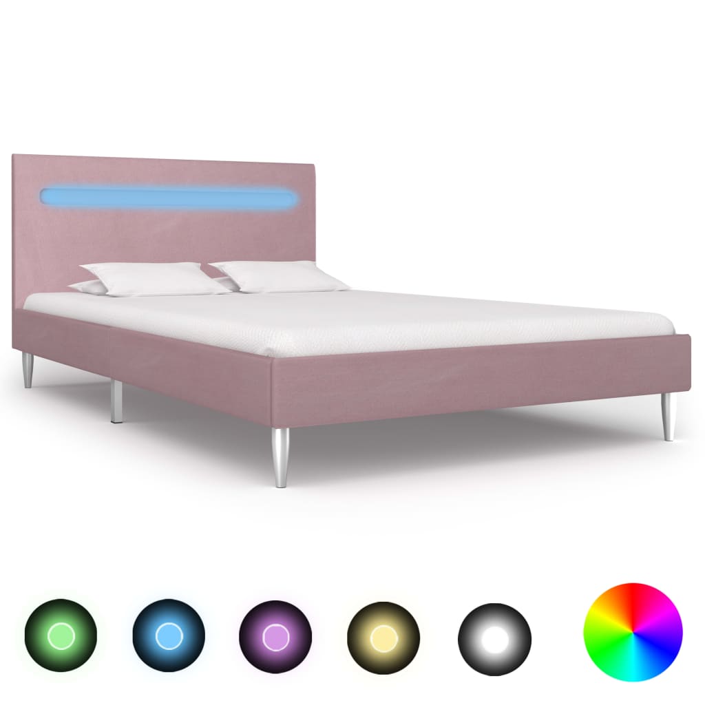 vidaXL sengestel med LED 120 x 200 cm stof pink
