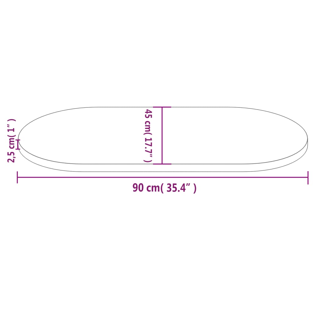 vidaXL bordplade 90x45x2,5 cm oval massivt fyrretræ hvid