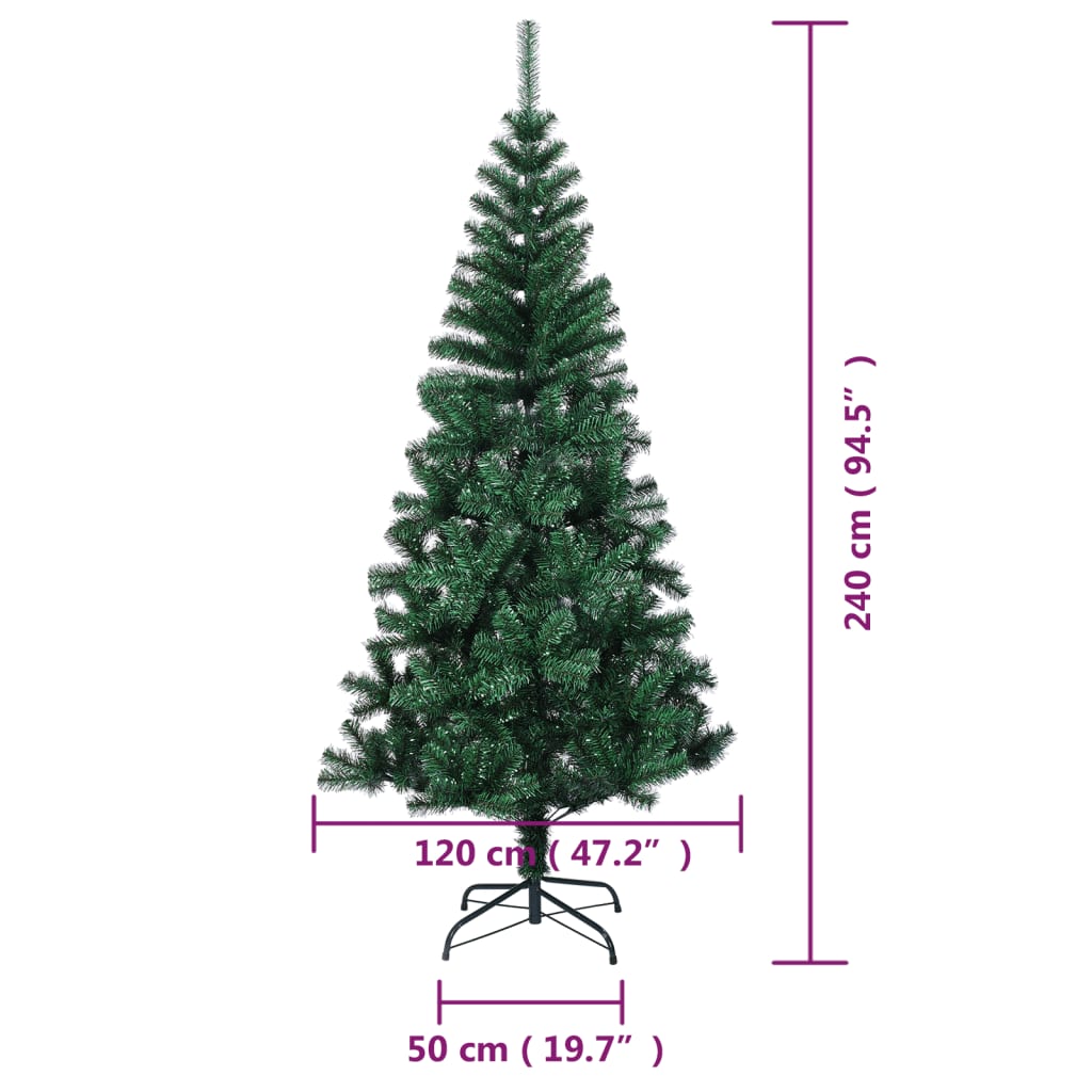 vidaXL kunstigt juletræ med farverige grene 240 cm PVC grøn