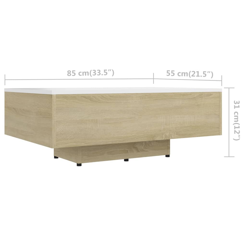 vidaXL sofabord 85x55x31 cm konstrueret træ hvid og sonoma-eg