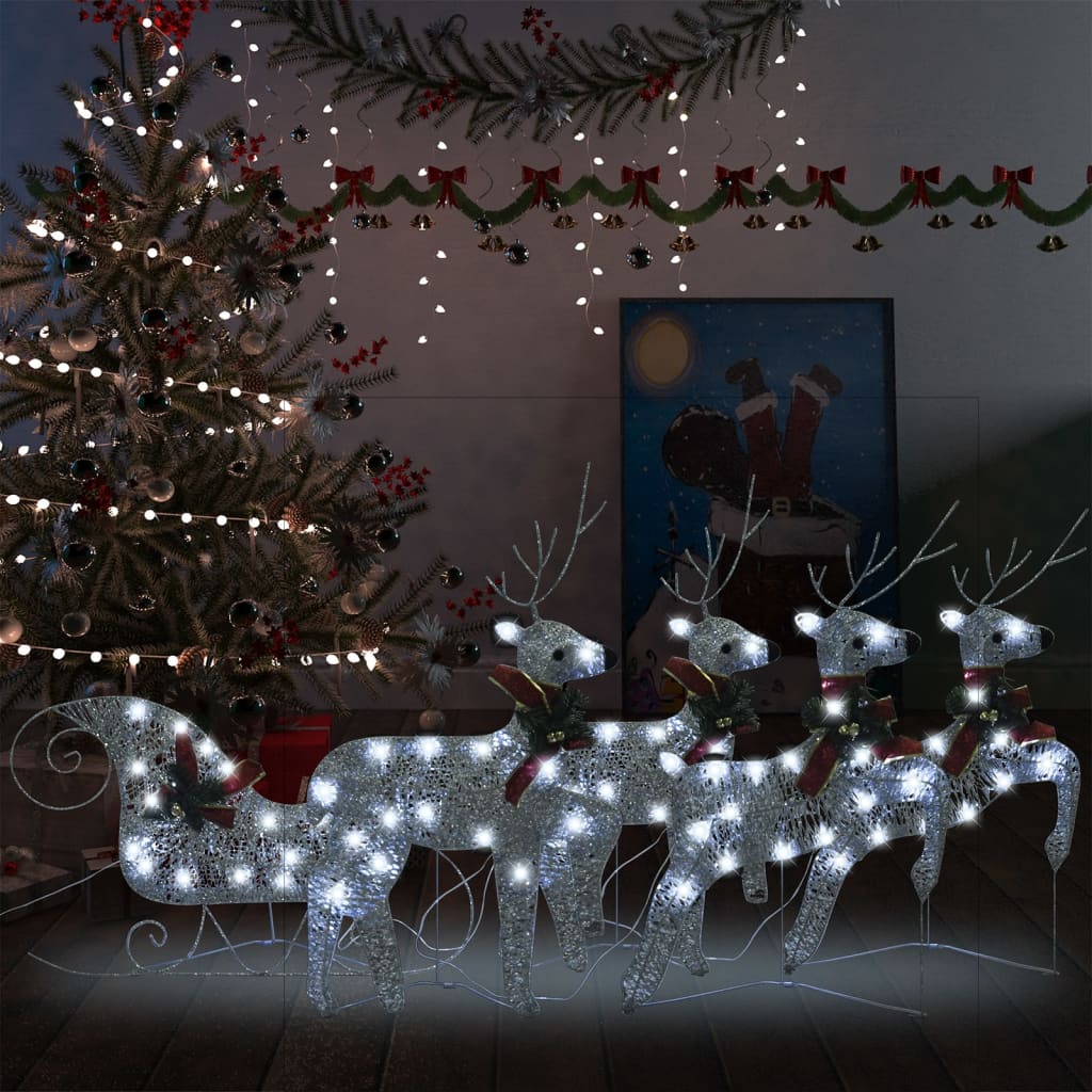 vidaXL rensdyr og kane 100 LED'er udendørs juledekoration sølvfarvet