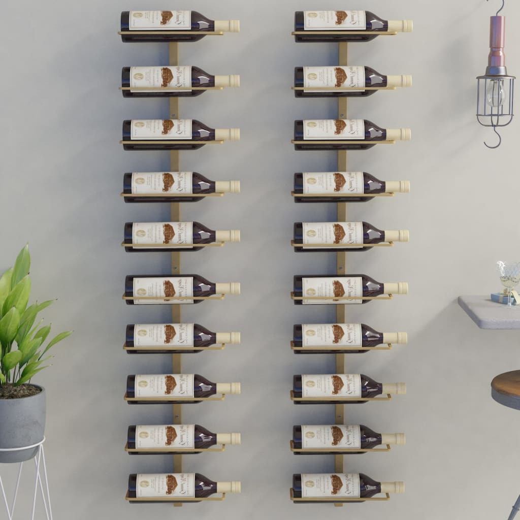 vidaXL væghængte vinreoler til 7 flasker 10 stk. metal guldfarvet