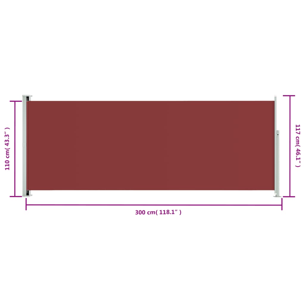 vidaXL sammenrullelig sidemarkise til terrassen 117x300 cm rød