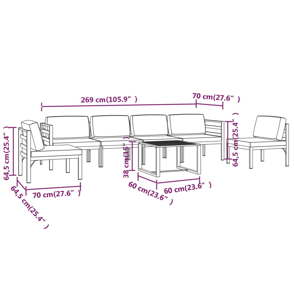 vidaXL loungesæt til haven 7 dele med hynder aluminium antracitgrå