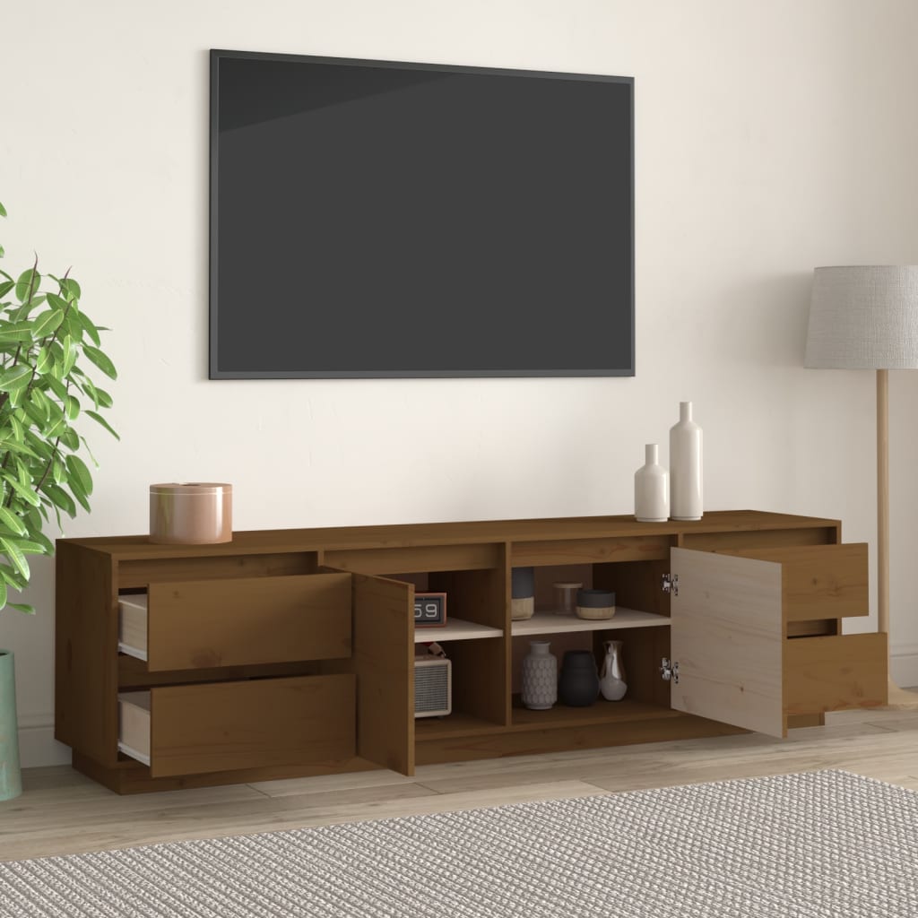 vidaXL tv-bord 176x37x47,5 cm massivt fyrretræ gyldenbrun