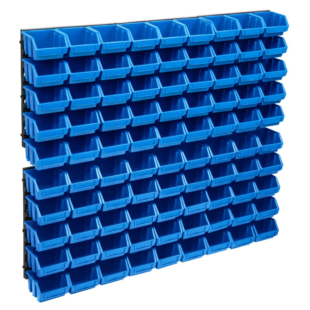 vidaXL opbevaringssæt med vægpaneler 96 dele blå og sort