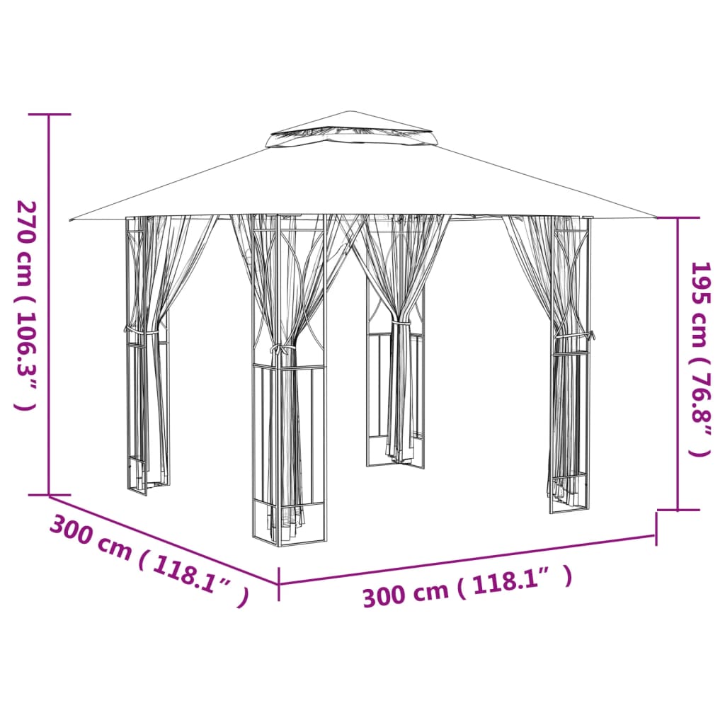 vidaXL pavillon med sidevægge 300x300x270 cm stål antracitgrå