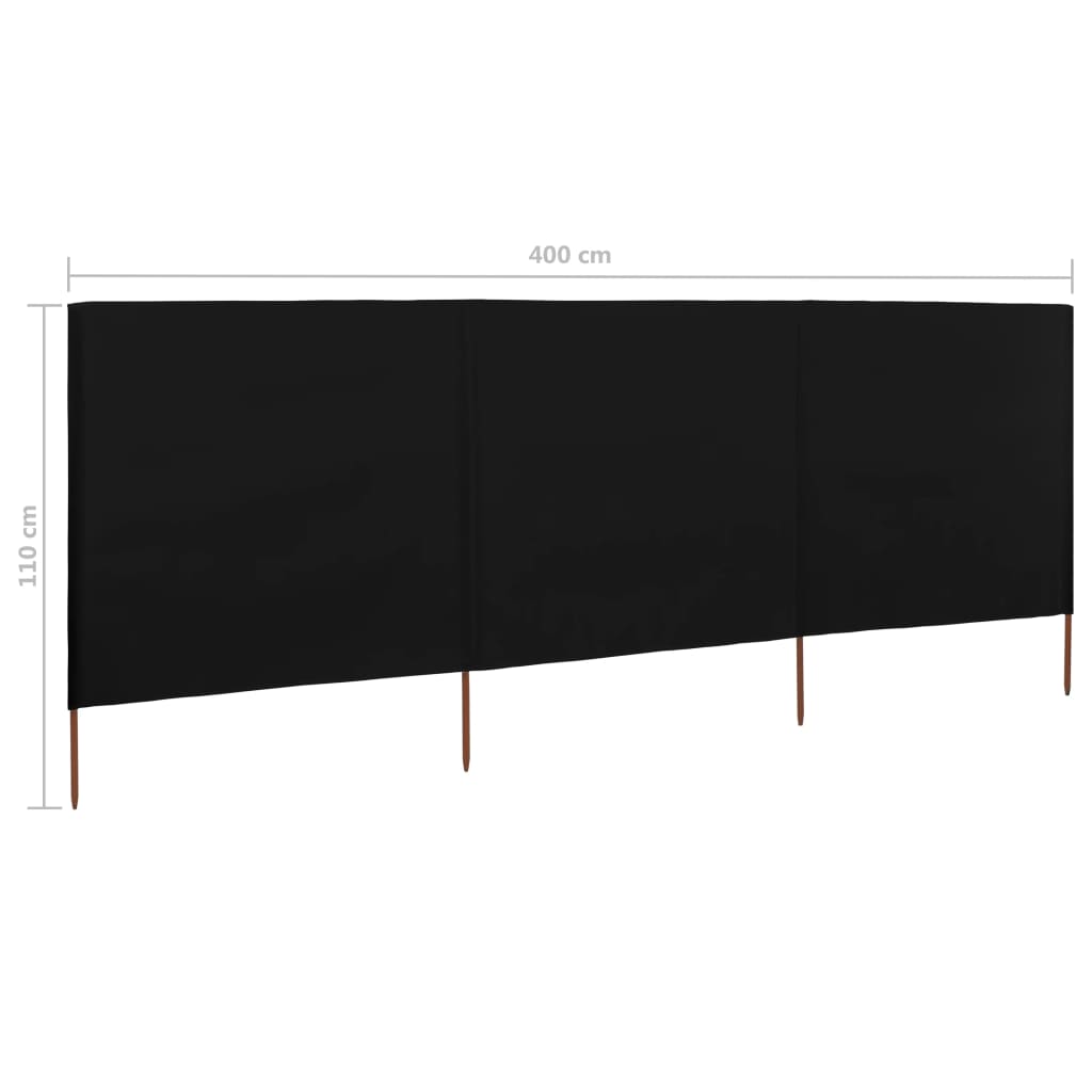 vidaXL 3-panels læsejl 400x80 cm stof sort