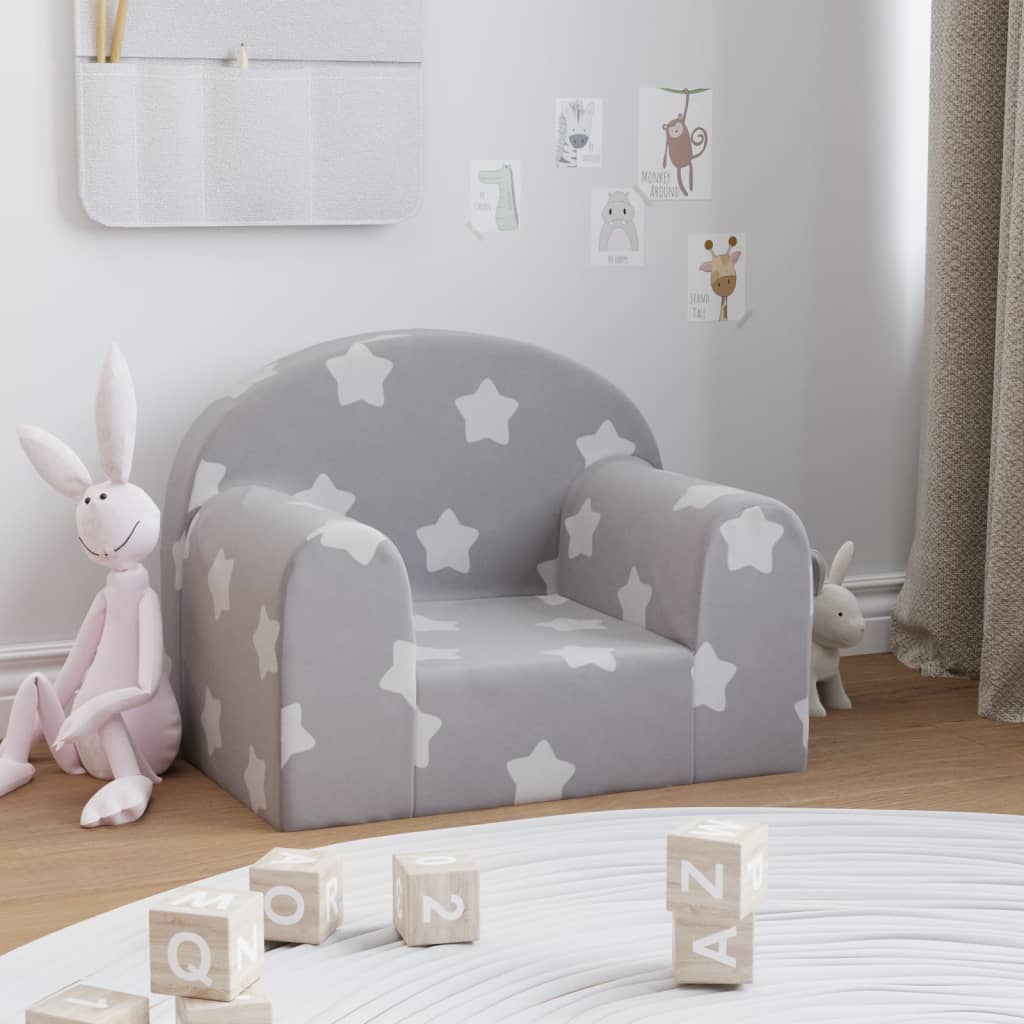 vidaXL sofa til børn blødt plys med stjerner lysegrå