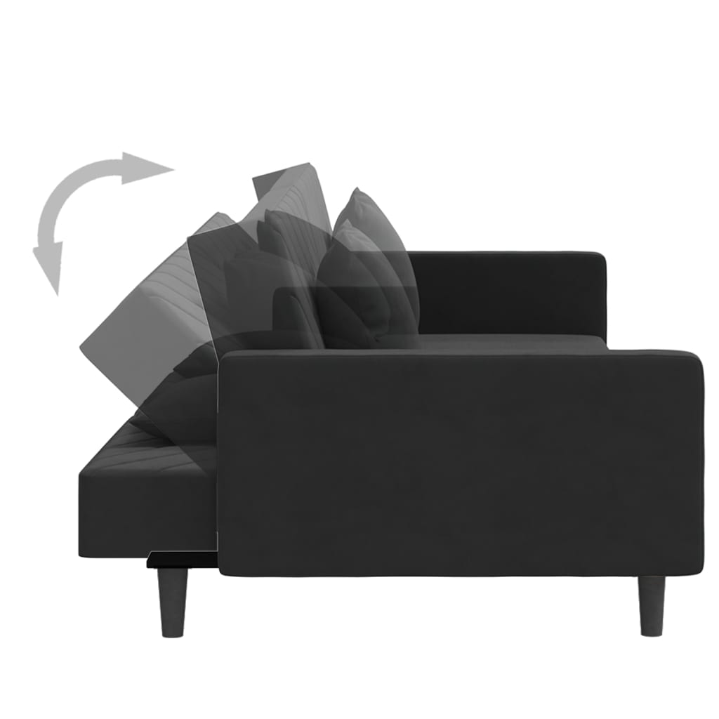 vidaXL 2-personers sovesofa med 2 puder og fodskammel fløjl sort