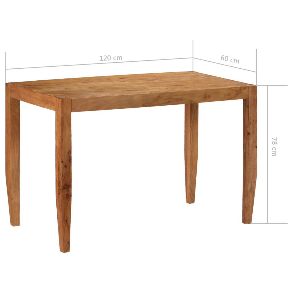 vidaXL spisebord i massivt akacietræ 120 x 60 x 78 cm brun