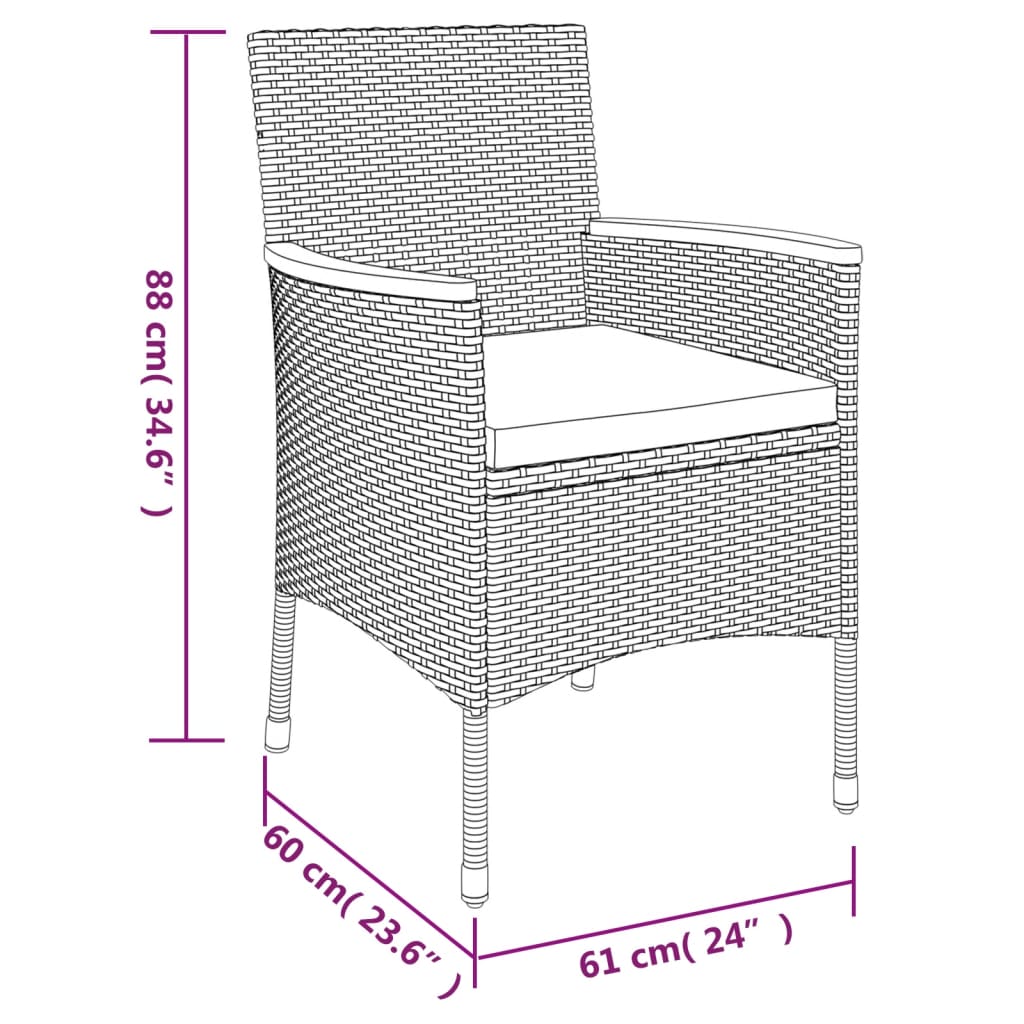 vidaXL spisebordssæt til haven 9 dele med hynder polyrattan grå