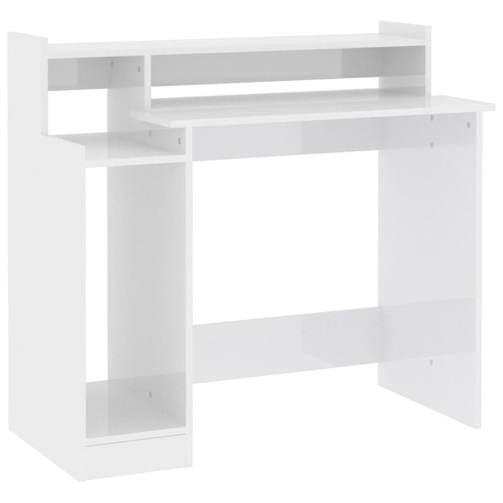 vidaXL skrivebord m. LED-lys 97x45x90 cm konstrueret træ hvid højglans