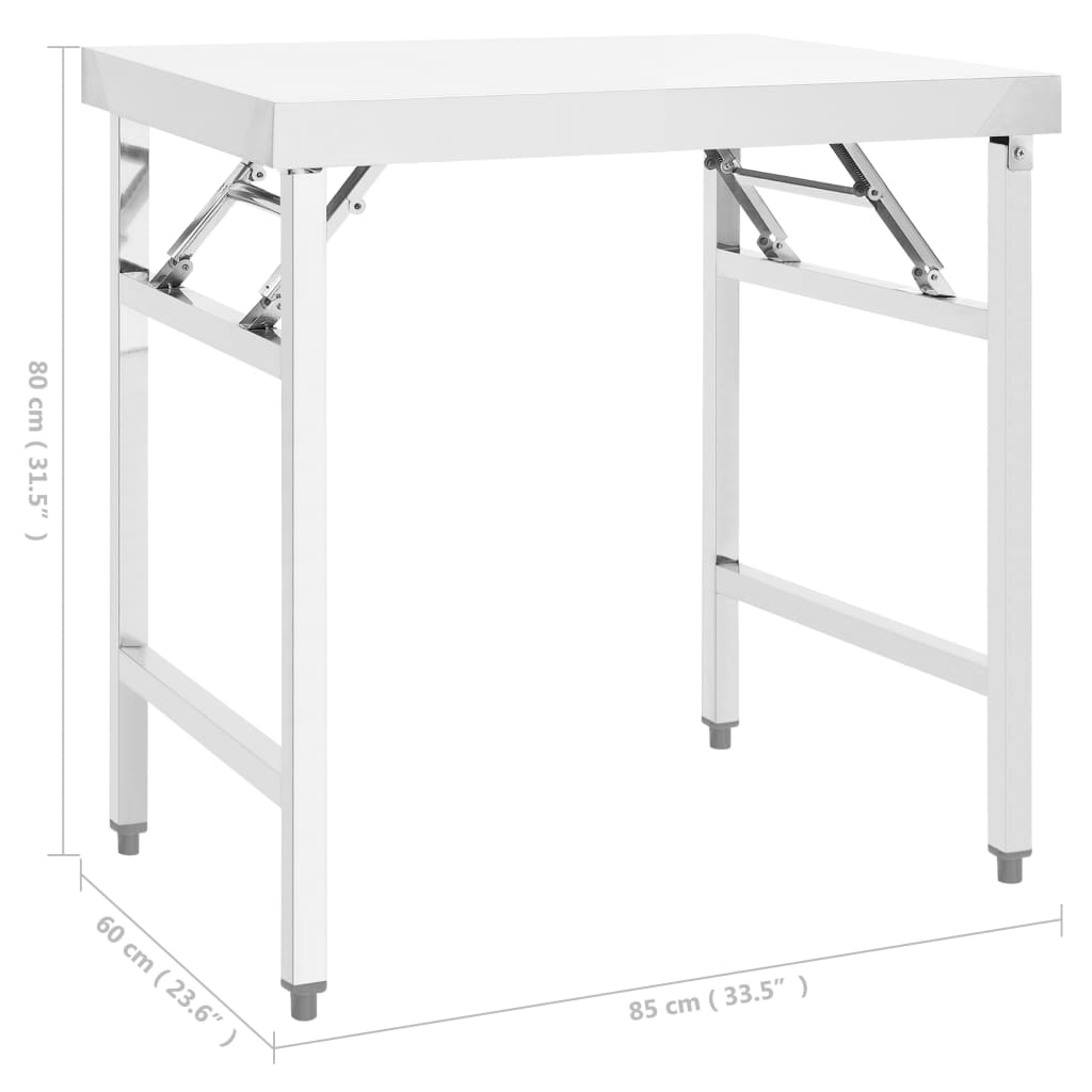vidaXL foldbart arbejdsbord til køkken 85x60x80 cm rustfrit stål