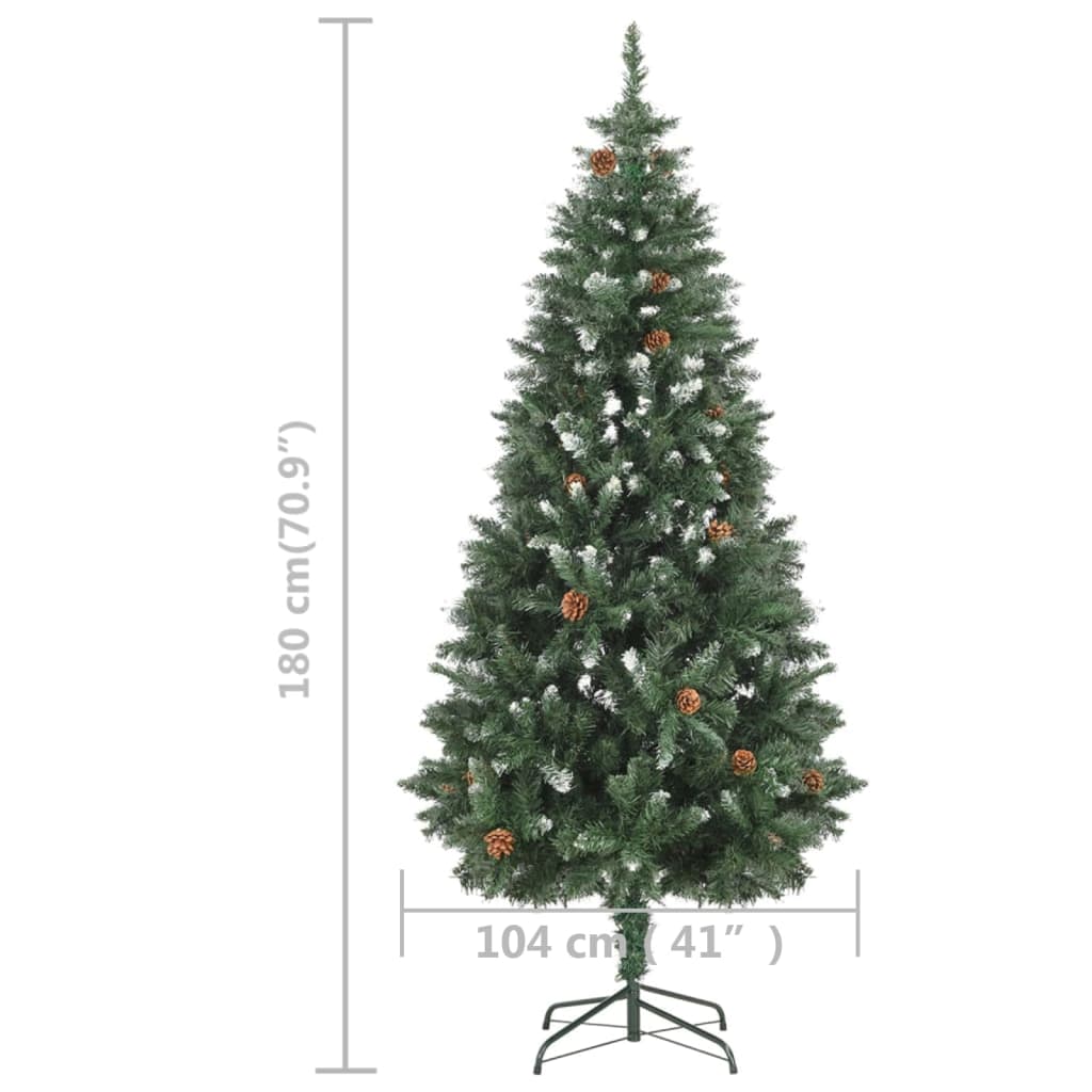 vidaXL kunstigt juletræ med lys og grankogler 180 cm