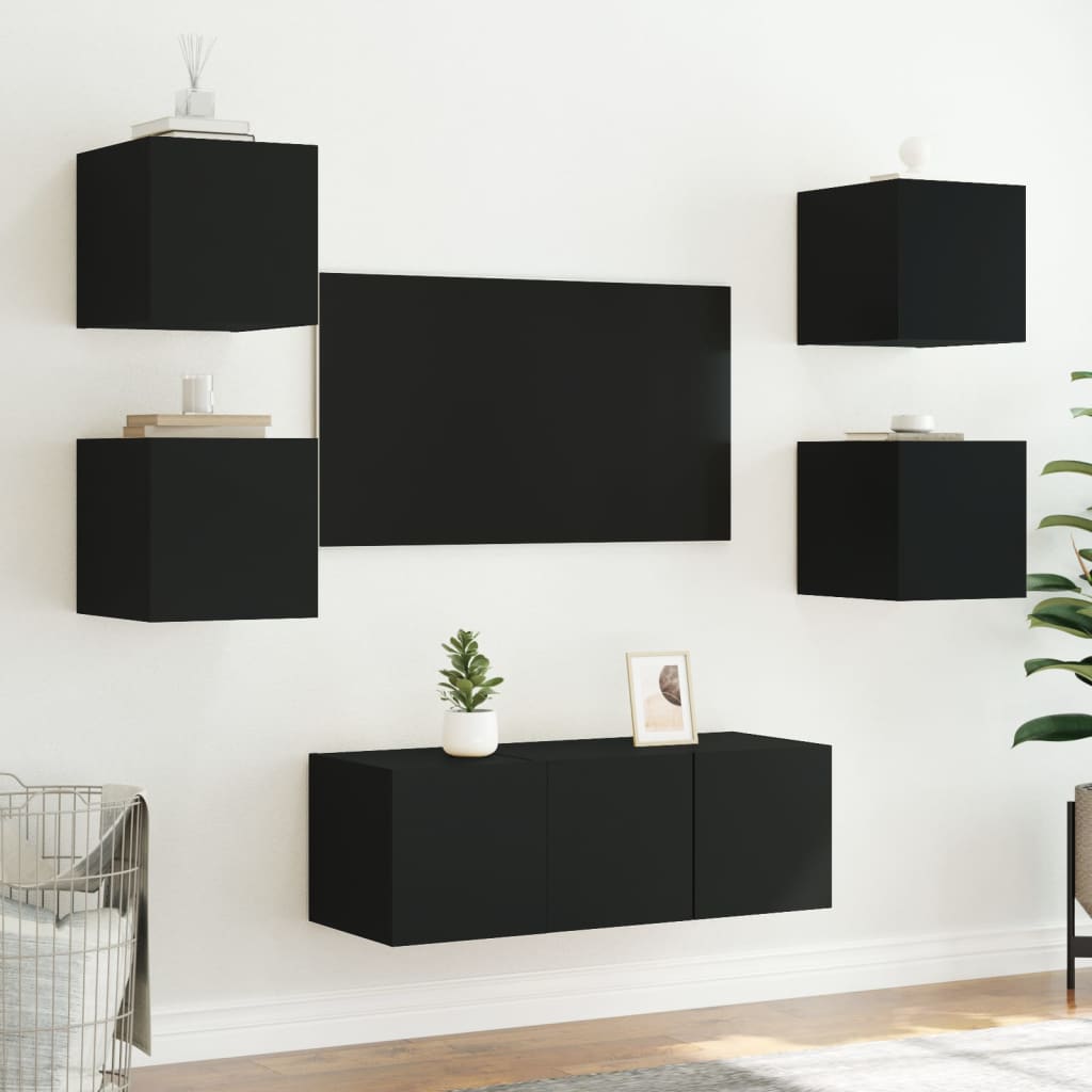 vidaXL væghængt tv-bord med LED-lys 30,5x35x30 sort