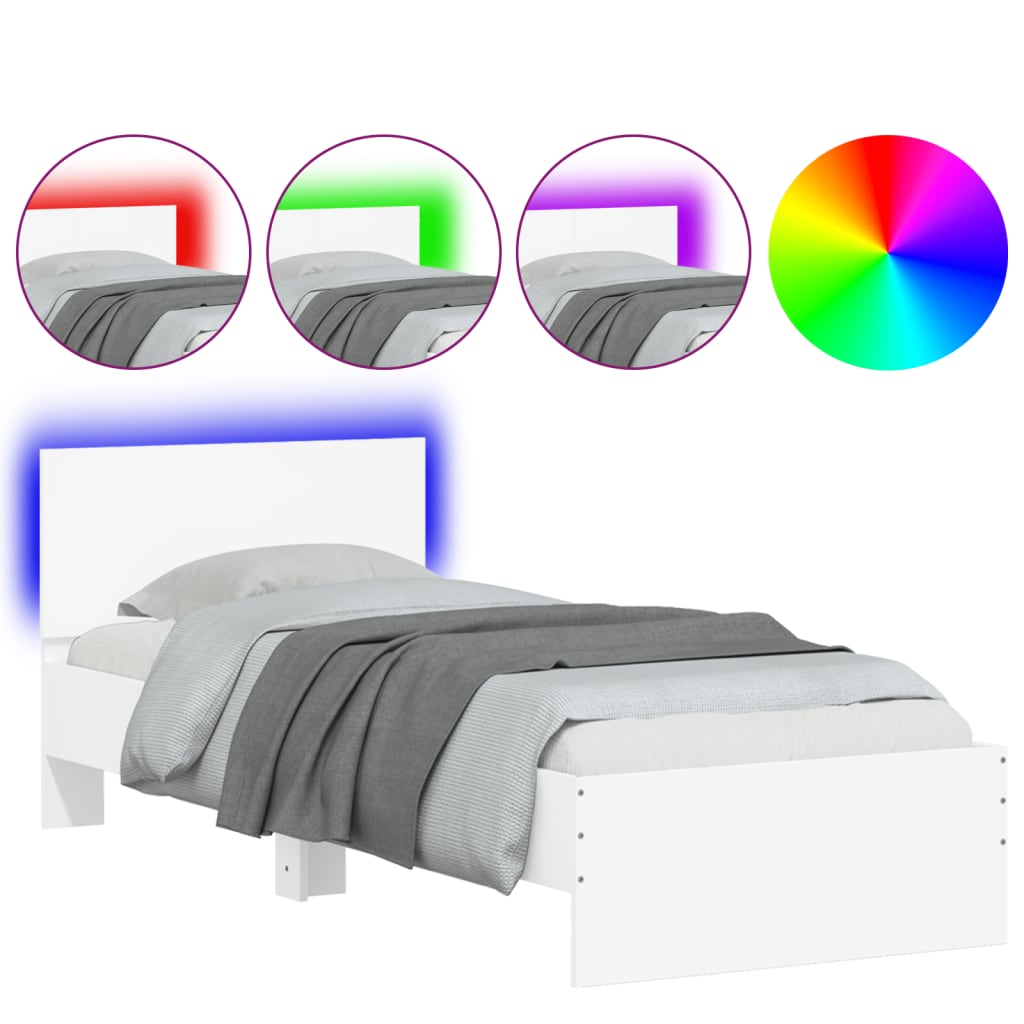vidaXL sengeramme med sengegavl og LED-lys 75x190 cm hvid