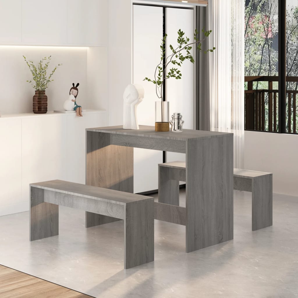 vidaXL spisebordssæt 3 dele konstrueret træ grå sonoma-eg