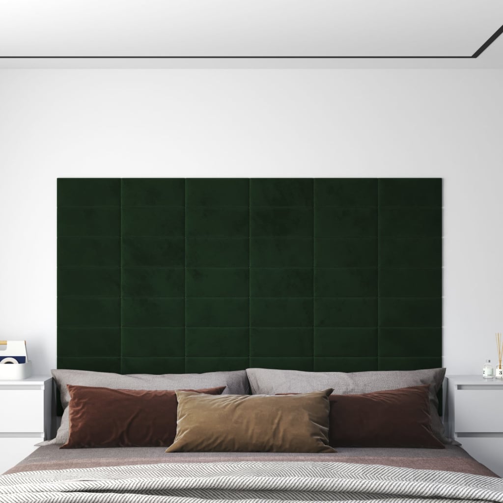 vidaXL vægpaneler 12 stk. 30x15 cm 0,54 m² fløjl mørkegrøn