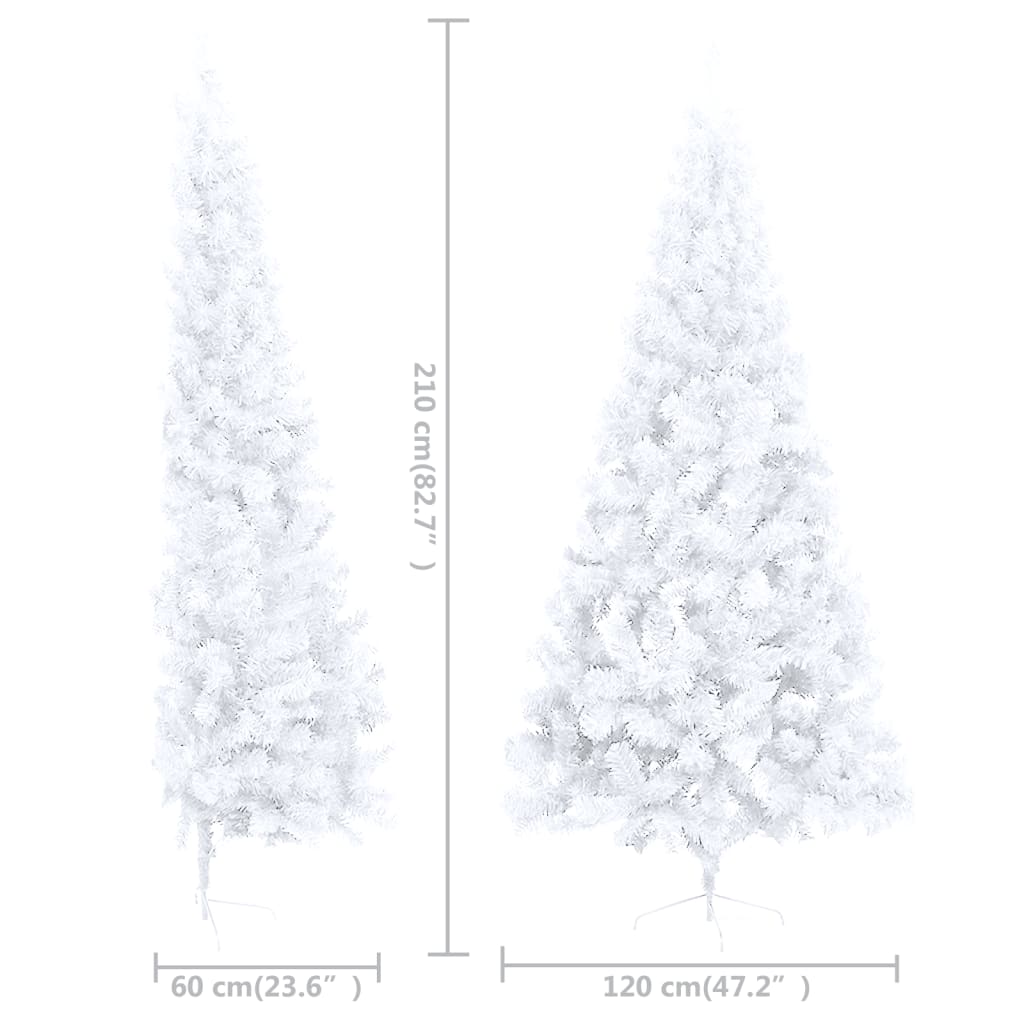 vidaXL kunstigt halvt juletræ med lys og juletræsfod 210 cm PVC hvid
