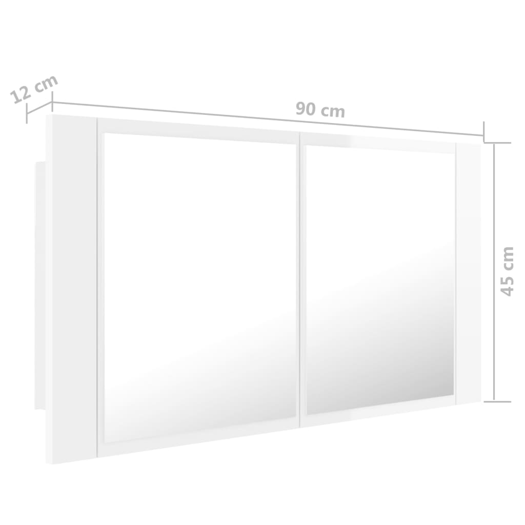 vidaXL badeværelsesskab m. spejl+LED-lys 90x12x45 akryl hvid højglans