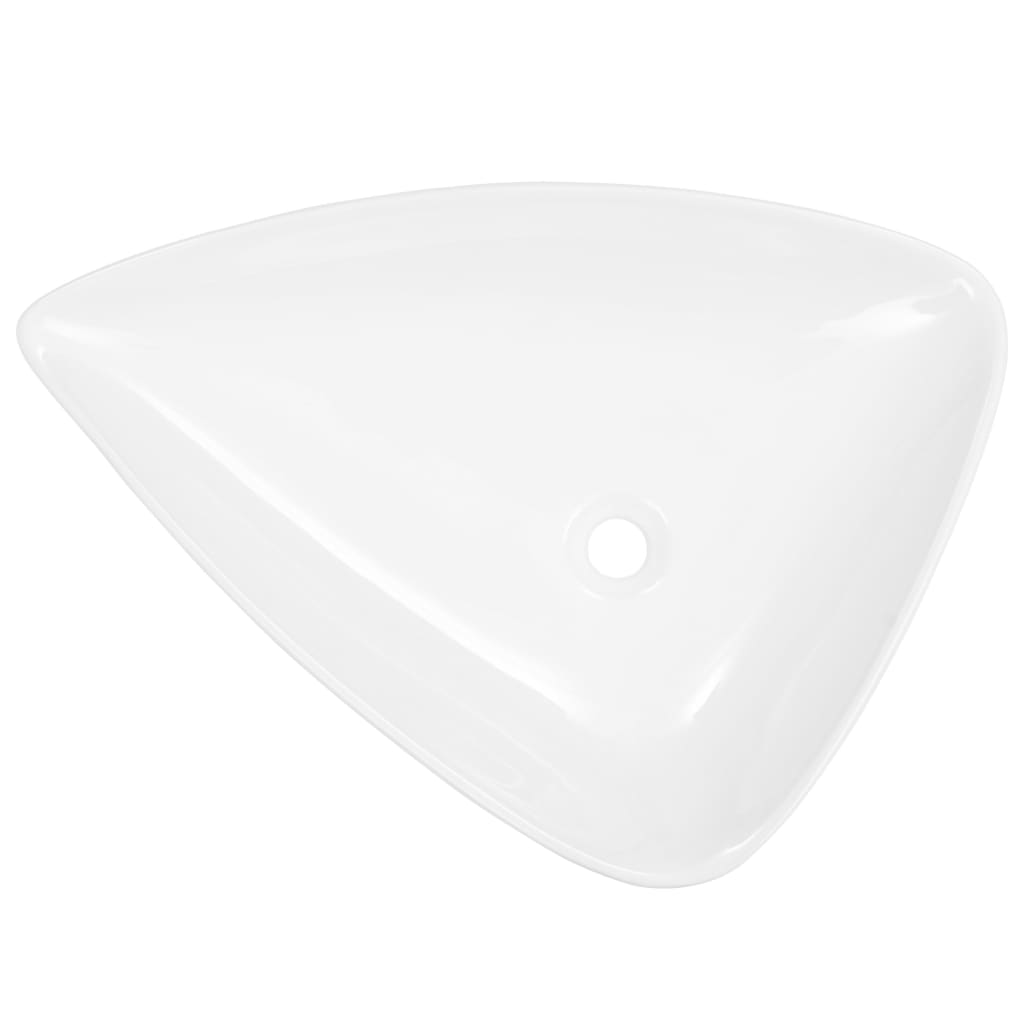 vidaXL håndvask keramik trekantet hvid 645 x 455 x 115 mm