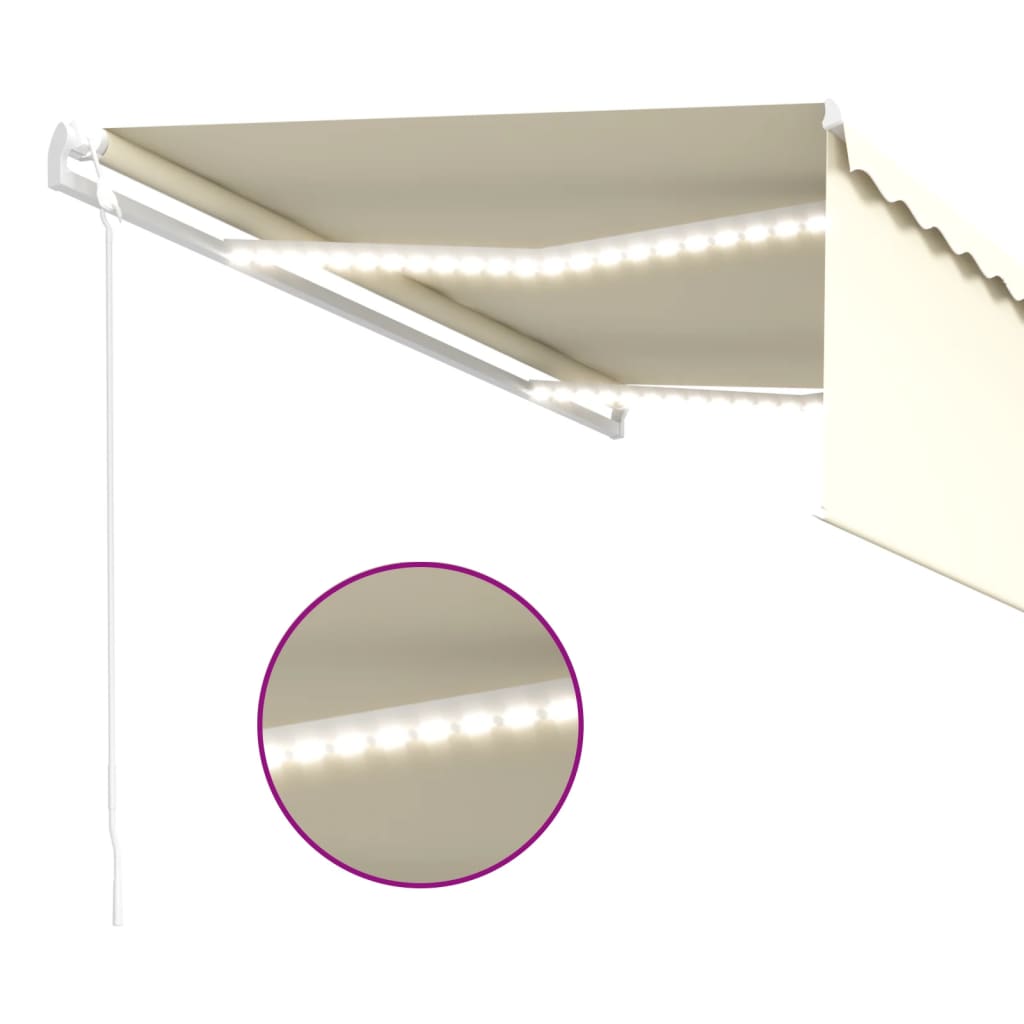vidaXL markise m. gardin+LED+vindsensor 4x3 m automatisk cremefarvet