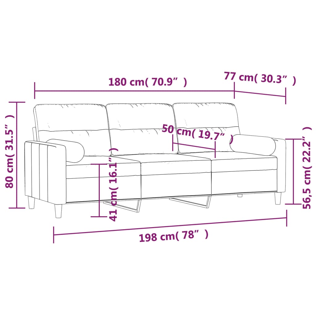 vidaXL 3-personers sofa med pude og hynder 180 cm stof lysegrå