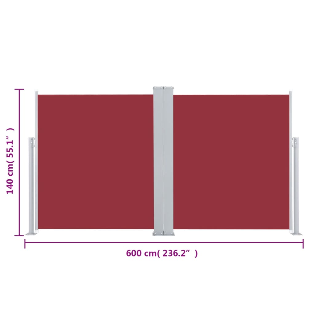 vidaXL sammenrullelig sidemarkise 140 x 600 cm rød