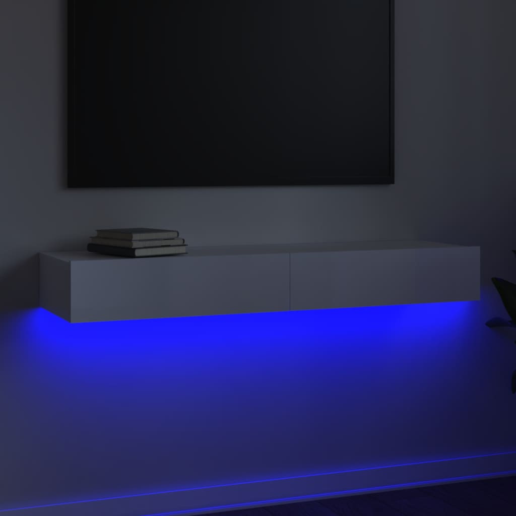vidaXL tv-skab med LED-lys 120x35x15,5 cm hvid højglans