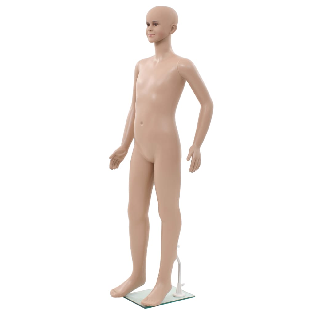 vidaXL mannequin barne fuld figur med glassokkel beige 140 cm