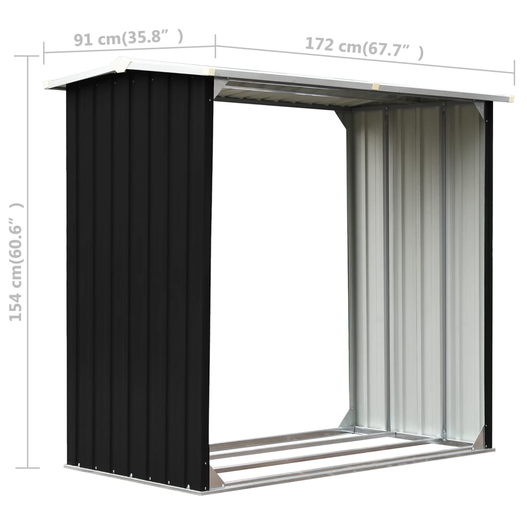 vidaXL brændeskur 172 x 91 x 154 cm galvaniseret stål antracitgrå