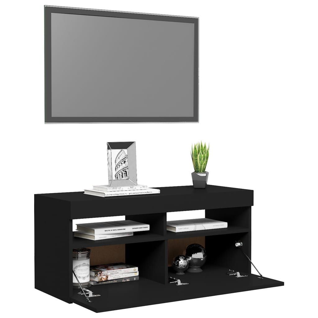 vidaXL tv-bord med LED-lys 90x35x40 cm sort