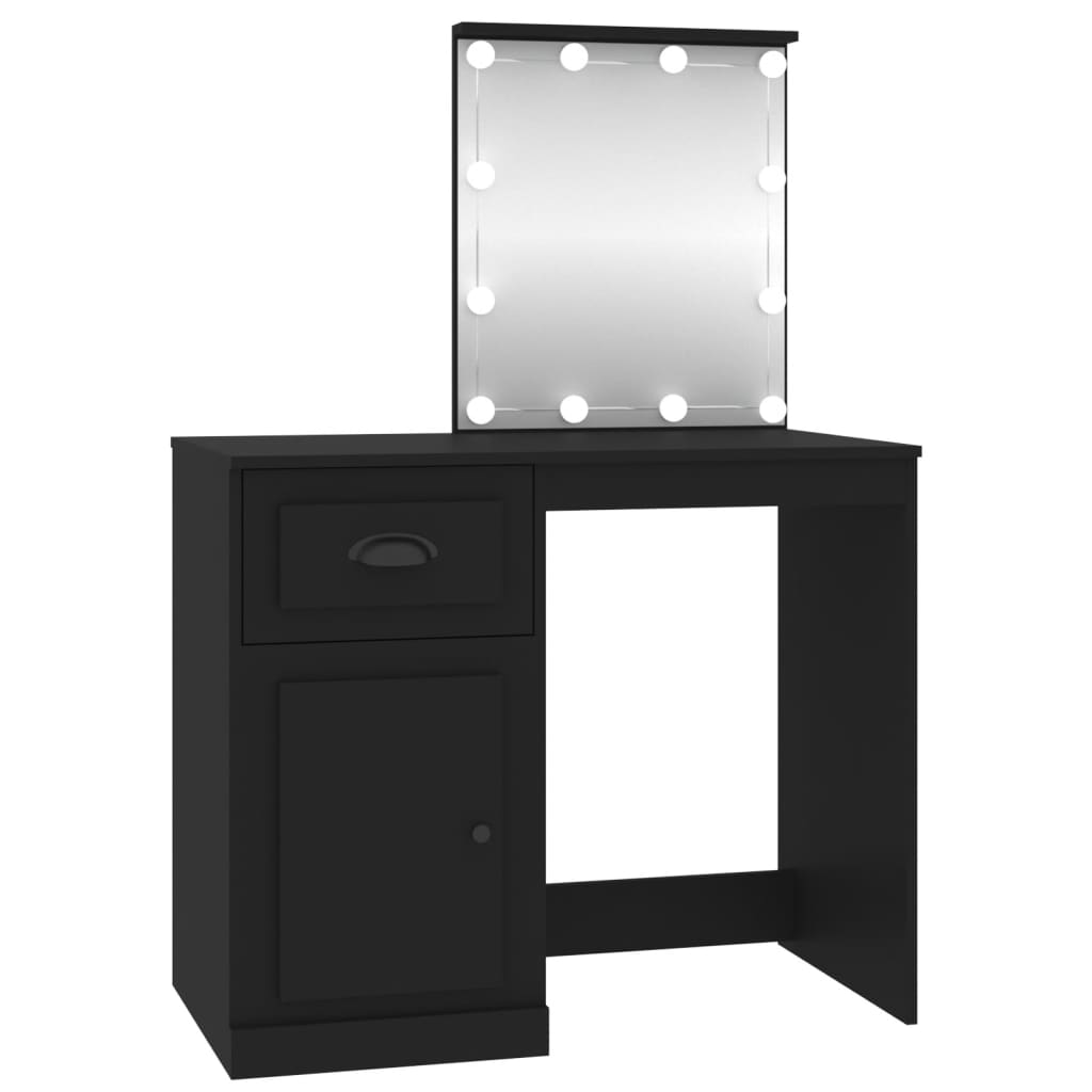 vidaXL makeupbord med LED-lys 90x50x132,5 cm konstrueret træ sort
