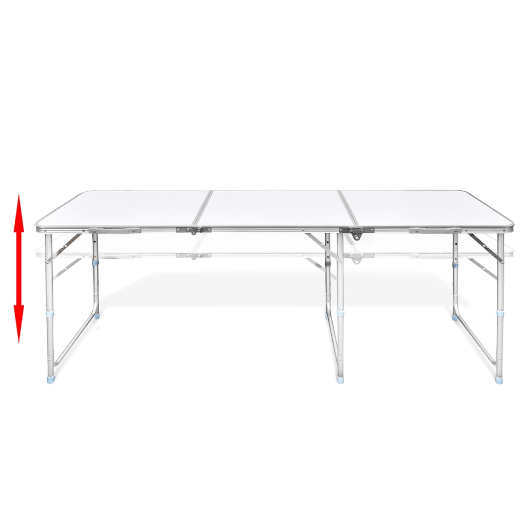 Sammenfoldeligt højdejusterbart camping bord i aluminium, 180 x 60 cm