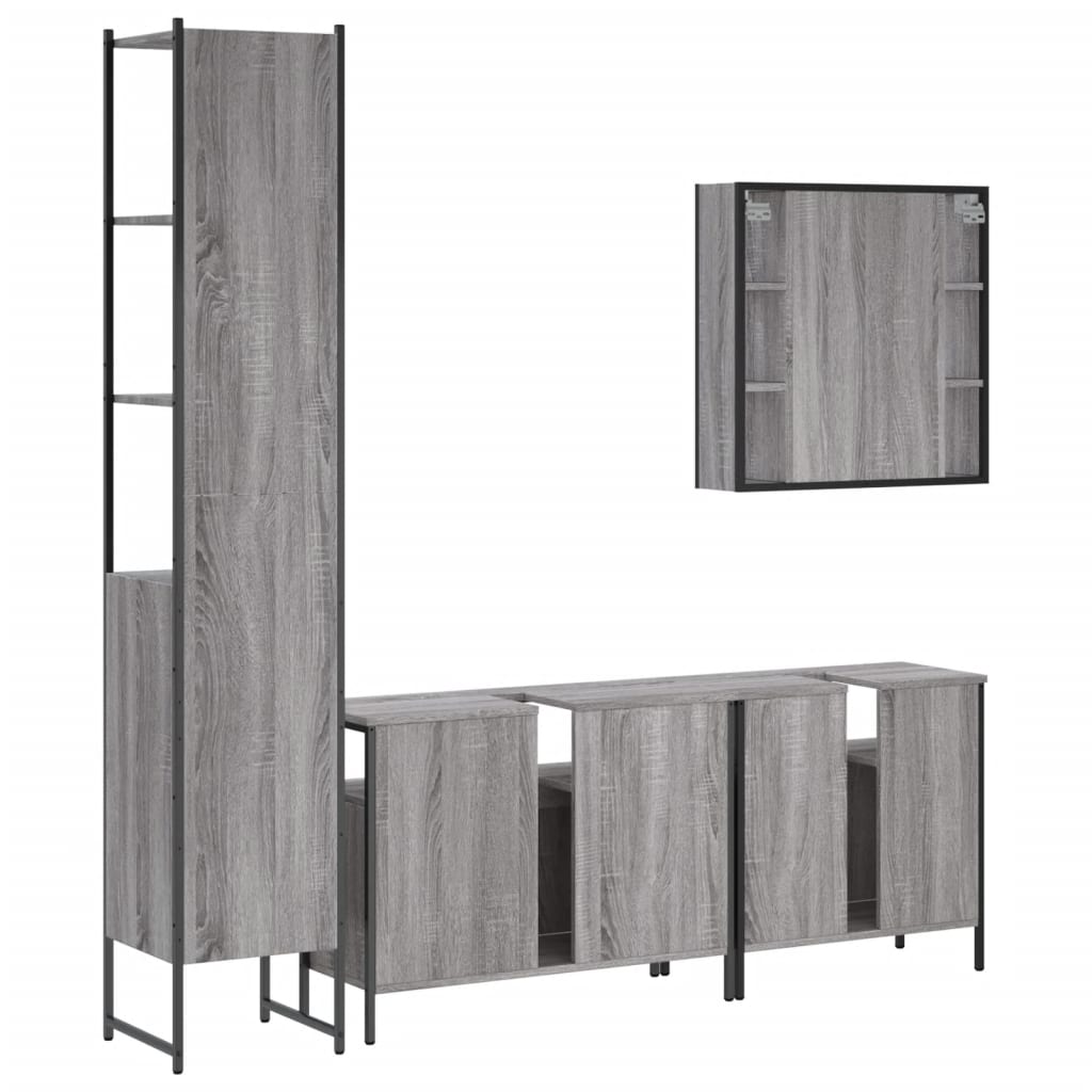 vidaXL badeværelsesskabe 4 dele konstrueret træ grå sonoma-eg