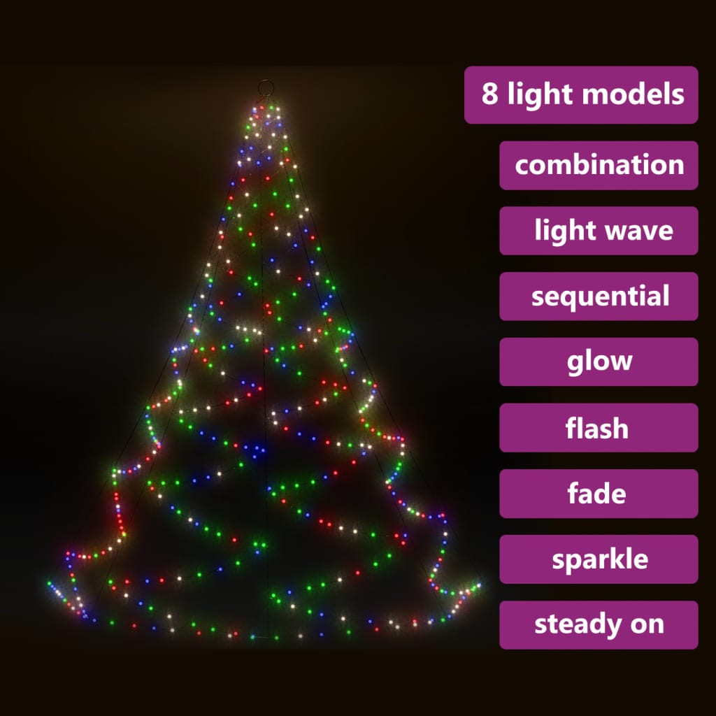 vidaXL LED-juletræ til væg med metalkrog 720 LED'er 5 m flerfarvet