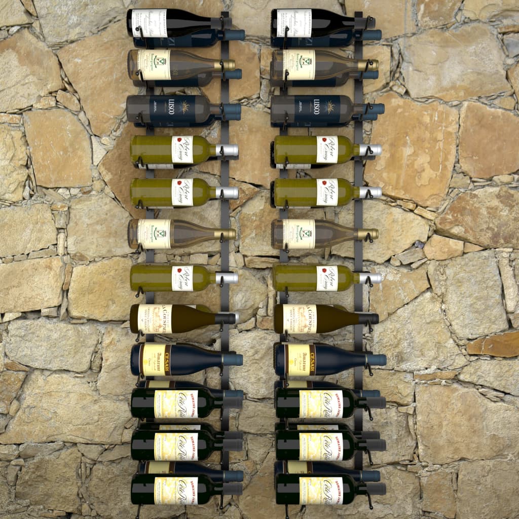 vidaXL væghængte vinreoler 2 stk. til 48 vinflasker jern sort