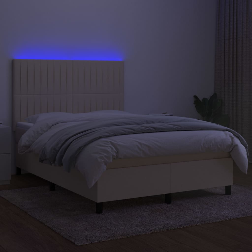 vidaXL kontinentalseng med LED-lys 140x200 cm stof cremefarvet