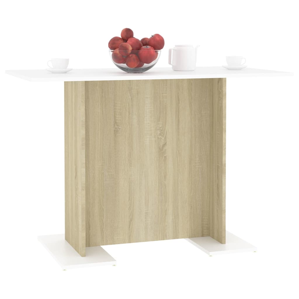 vidaXL spisebord 110x60x75 cm konstrueret træ hvid og egetræsfarvet