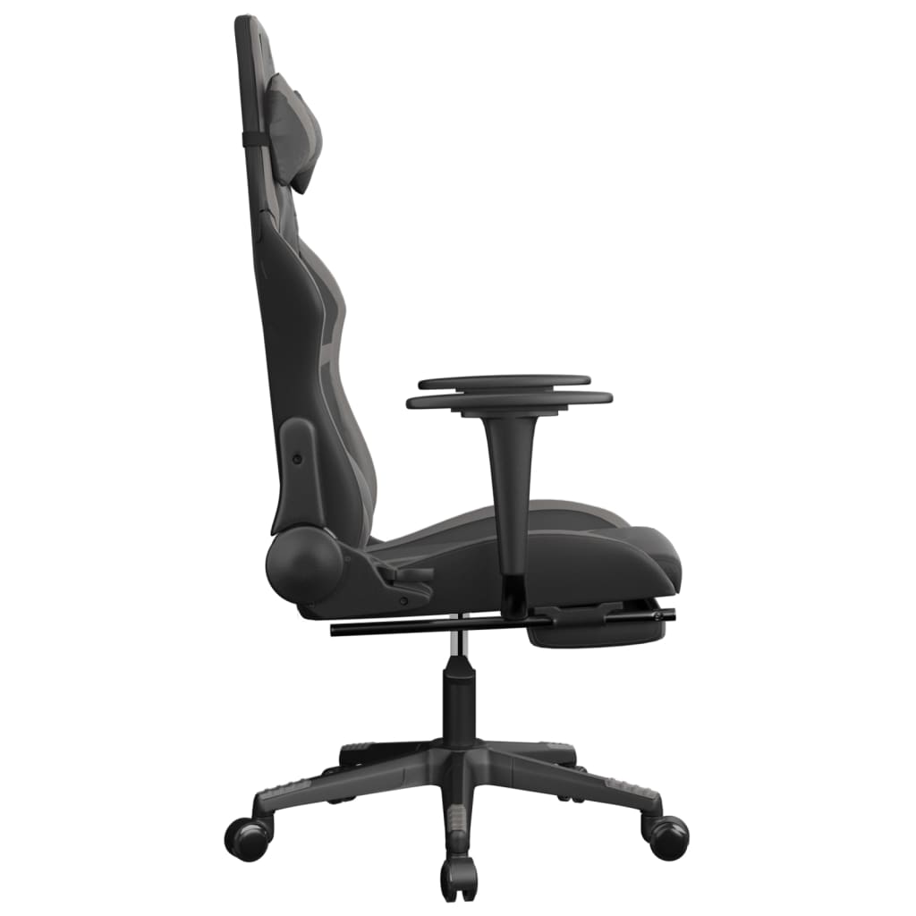 vidaXL gamingstol med fodstøtte kunstlæder sort og grå