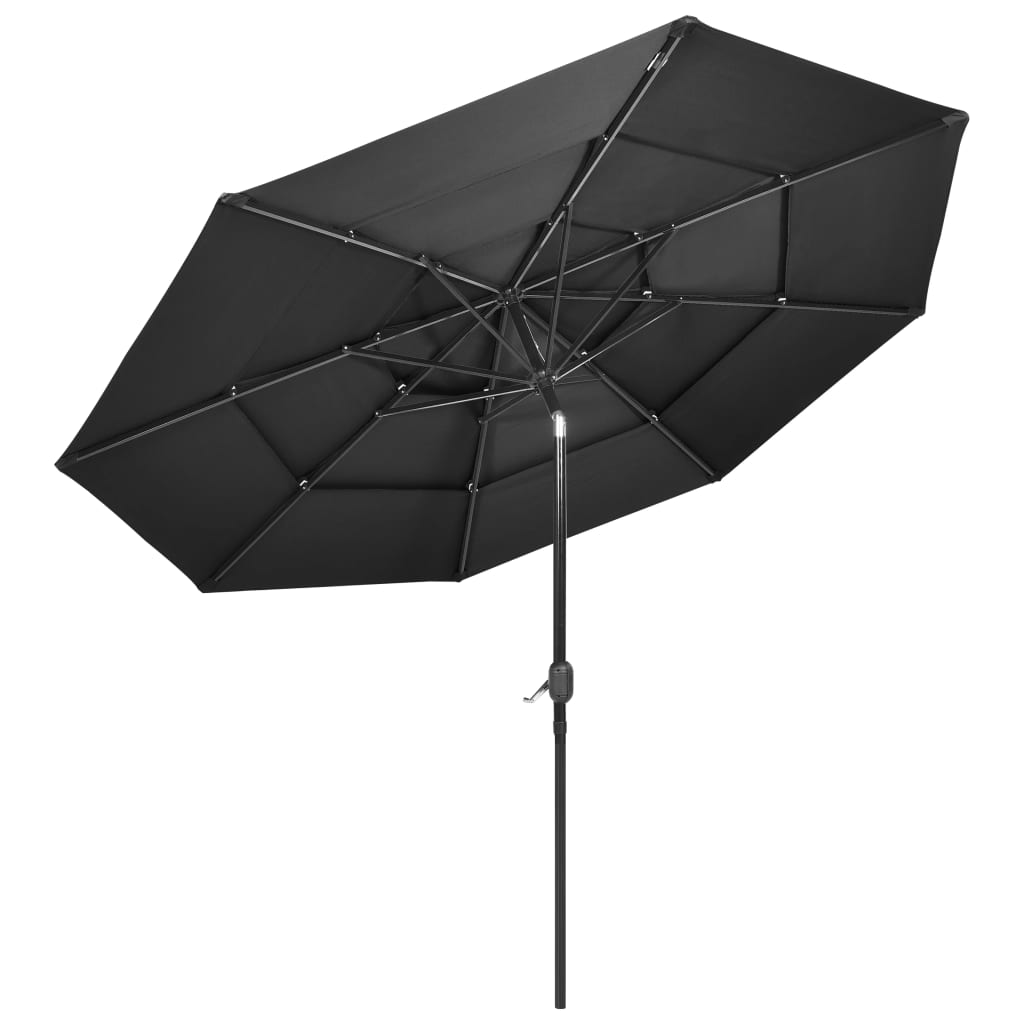 vidaXL parasol med aluminiumsstang i 3 niveauer 3 m antracitgrå
