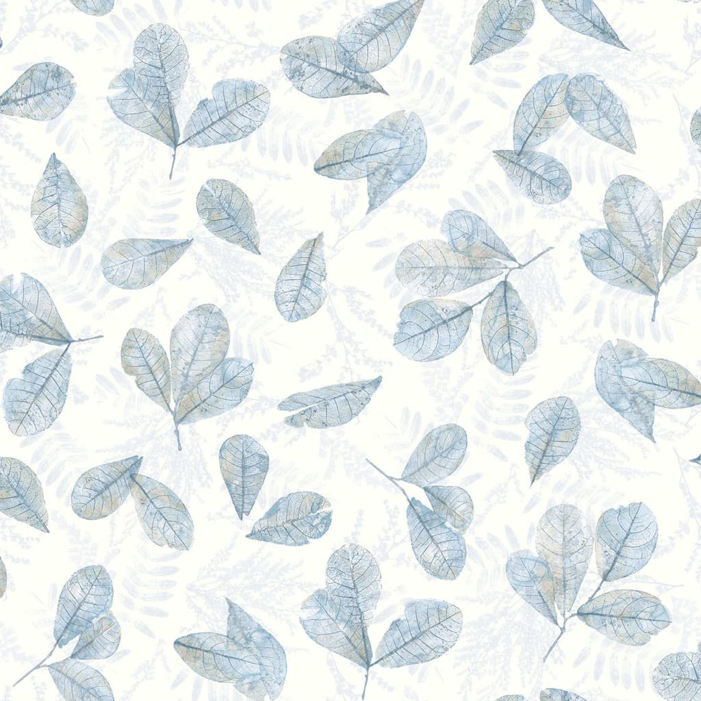 Evergreen tapet Leaves hvid og blå