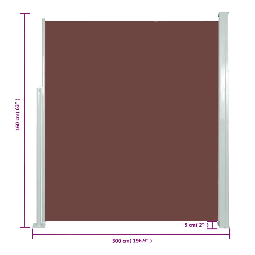 vidaXL sammenrullelig sidemarkise 160 x 500 cm brun